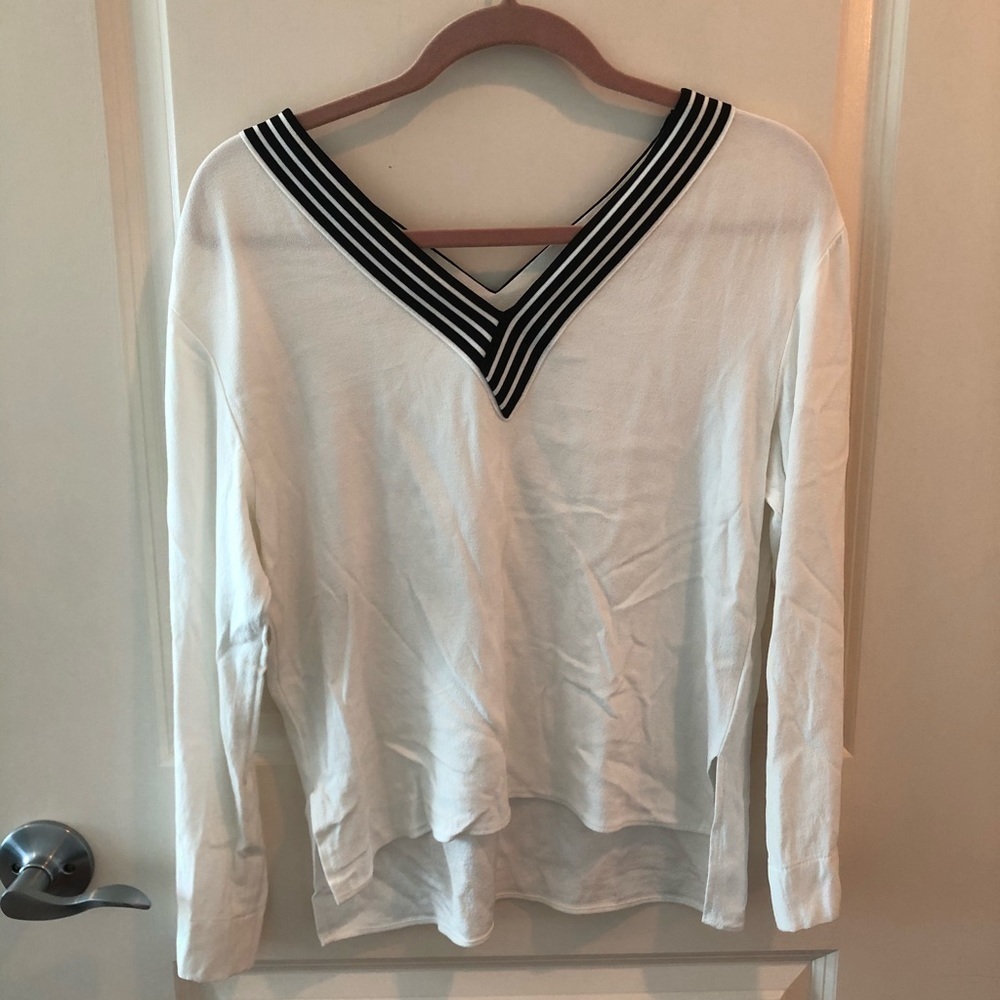 Maje Lorni Crepe V Neck Top In Ecru - Picture 5 of 14